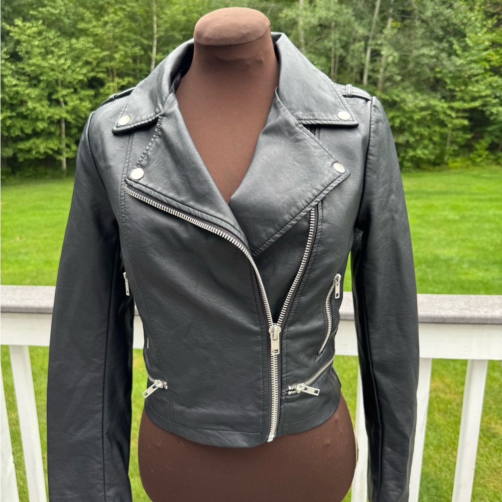 Forever 21 Black Leather Jacket Asymmetrical Zipper Notched Lapel